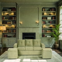 Muebles Altiro - Living Emanuel 3 Cuerpos Y 2 Poufs - Tela Felpa Verde Musgo