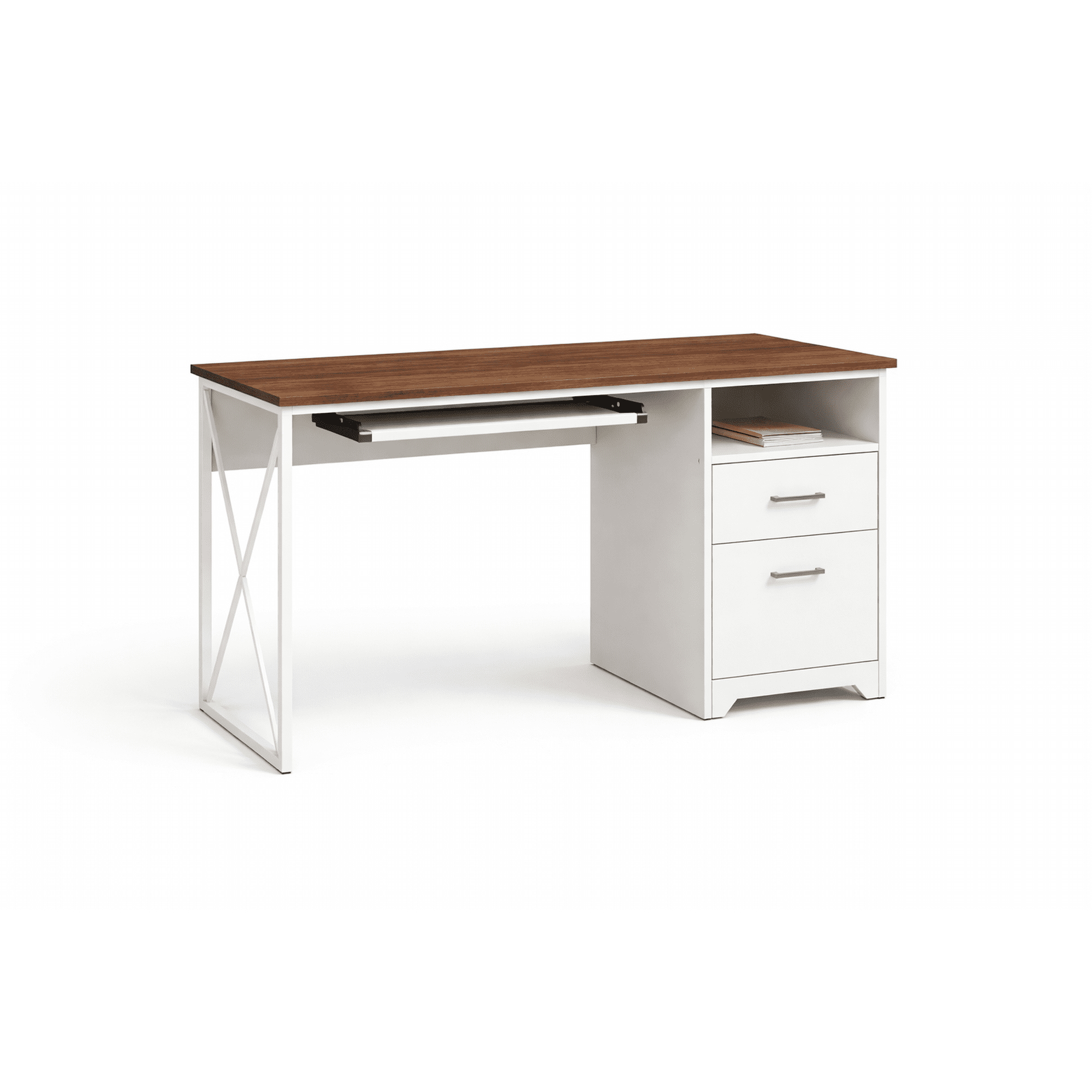 Space Home - Escritorio Prisma 120 Cm Madera Nogal + Blanco 3 Cajones