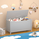 thumbnail image 1 of Kids Wooden Toy Box Storage with Safety Hinged Lid for Ages 2+ (Gray), 1 of 3