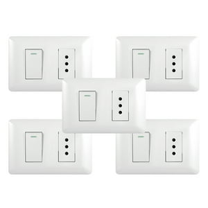 Genérico - Pack 5 Tomacorriente Simple 10A 250V + Interruptor Simple 9/12 10A 250V Blanco