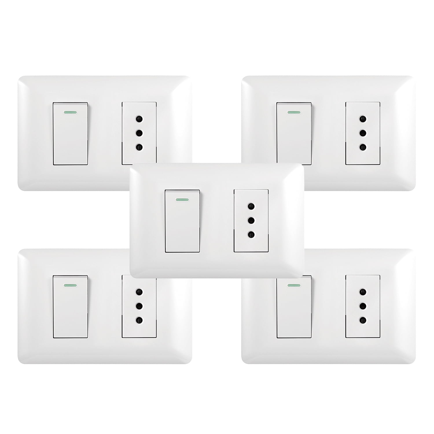 Genérico - Pack 5 Tomacorriente Simple 10a 250v + Interruptor Simple 9/12 10a 250v Blanco