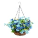 thumbnail image 2 of Cesta colgante de flores de margaritas artificiales, decoración de plantas colgantes falsas, maceta colgante con cadena para césped, porche, balcón, azul, 2 of 5
