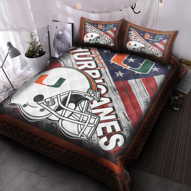 Miami Hurricanes V Quilt Duvet Cover Set Kids Bedspread Bedroom Decor3-Piece Bedding Set