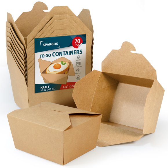 Recipientes para llevar SPARGOS Chinese 30 oz (paquete de 70) Kraft Brown