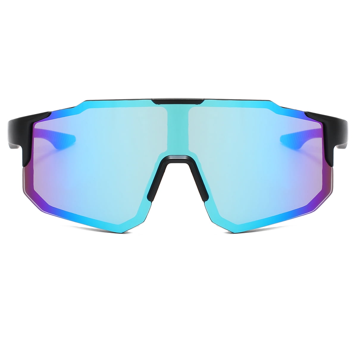 Polasup Gafas Lentes De Sol Gafas De Sol Deportivas Con Lentes Espejados Azules Y Montura Negra Con Detalles Azules. Diseño Aerodinámico, Protección Uv 400. Perfectas Para Ciclismo