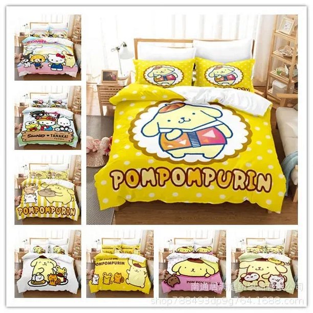 Sanrio Kuromi Kawaii Hello Kitt Digital Printing Pudding Dog Cartoon Quilt Cover Bedding Set Two-dimensional Home Furnishing Bed Sheets