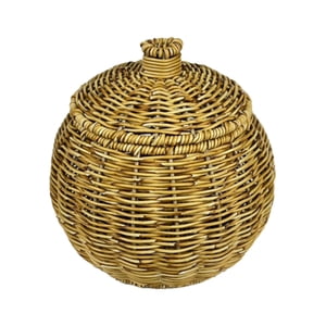 Bothyi - Cesta De Almacenamiento Redonda De Mimbre Emulada Con Tapa Duradera Para Bocadillos De Comida