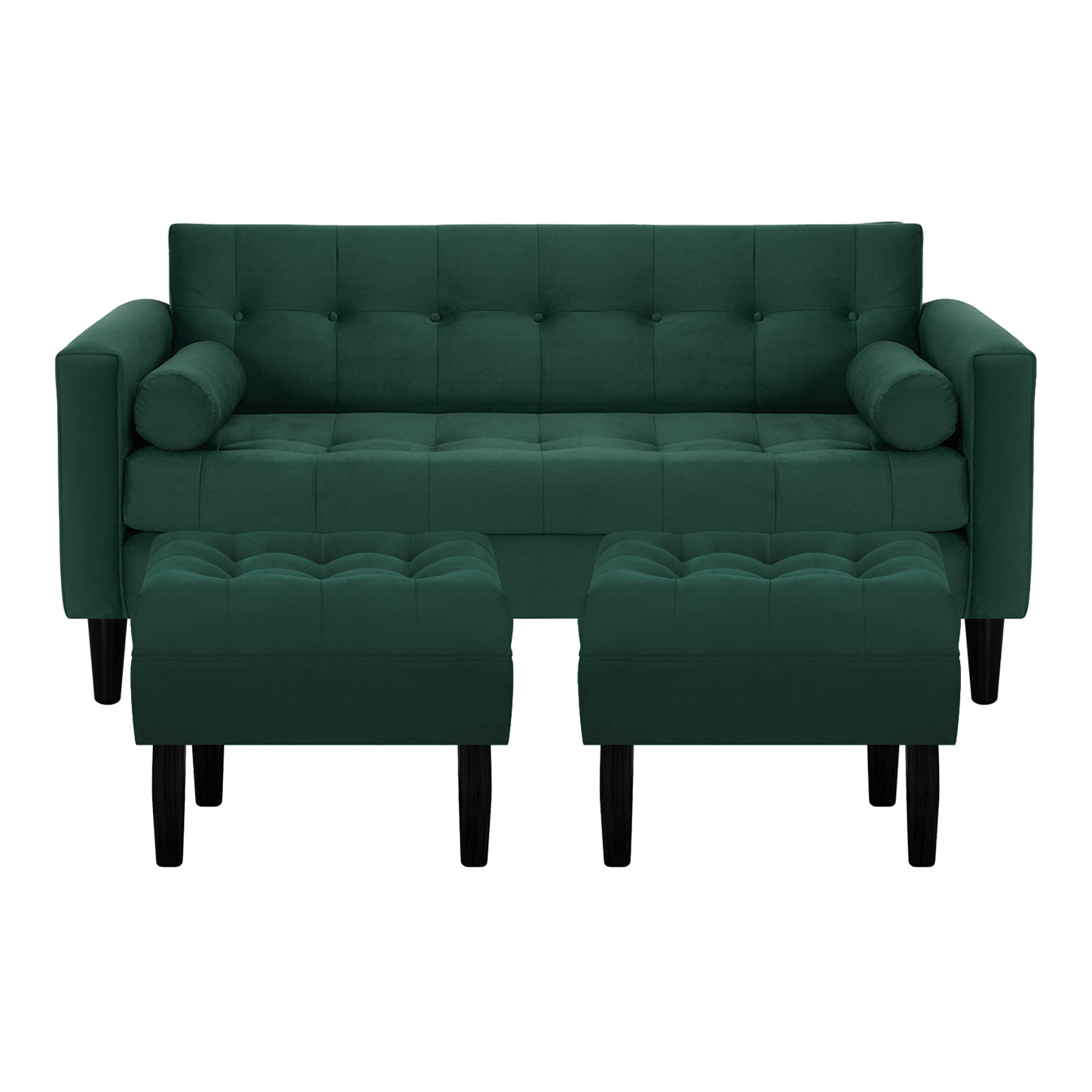 Bodevir - Sofa Retro 3c + 2 Pouf Felpa 00 Verde Botella