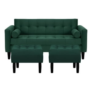 Bodevir - Sofa Retro 3C + 2 Pouf Felpa 00 Verde Botella