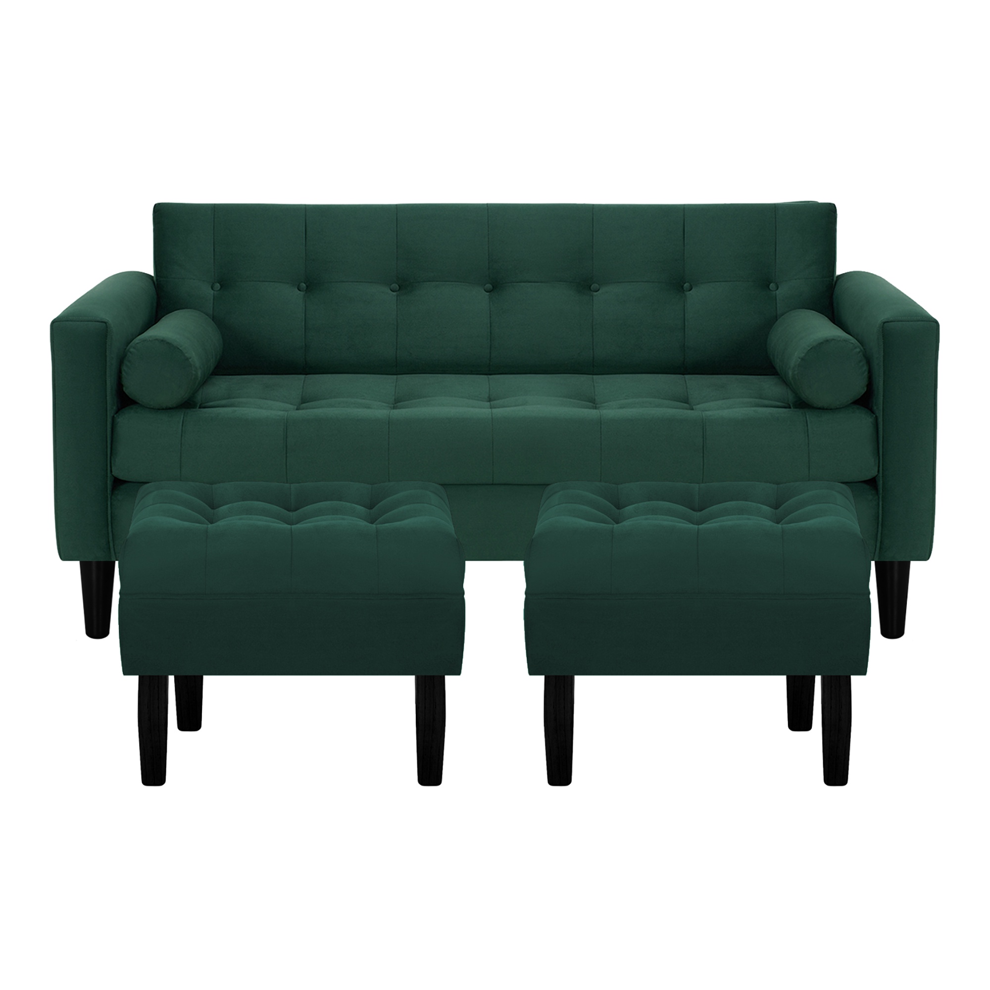 Bodevir - Sofa Retro 3C + 2 Pouf Felpa 00 Verde Botella