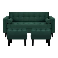 Bodevir - Sofa Retro 3C + 2 Pouf Felpa 00 Verde Botella