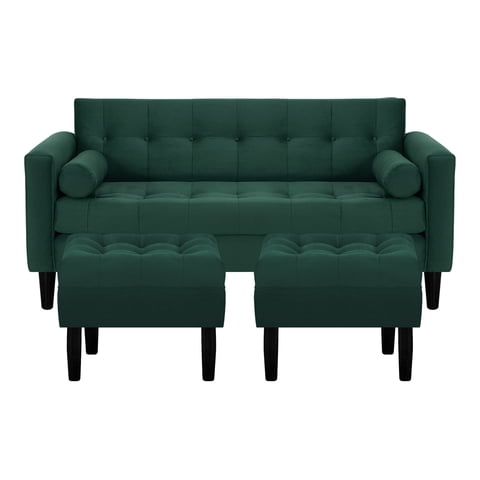 Bodevir - Sofa Retro 3C + 2 Pouf Felpa 00 Verde Botella