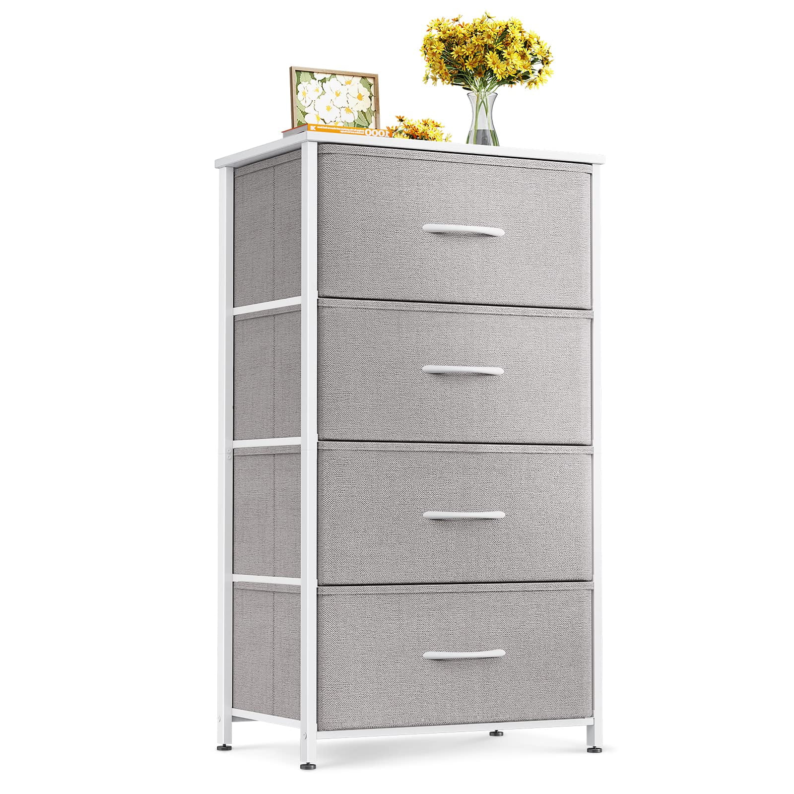 Cómoda Odk Con 4 Cajones De Almacenamiento Para Dormitorio, Color Gris Claro