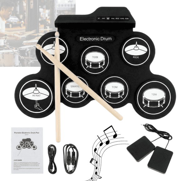 Tambor Electrónico 7 Pads Con Pedales Drum Pad Portátil