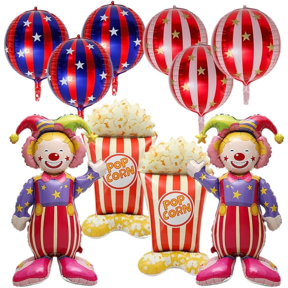 Set De Globos De Circo Y Carnaval 4d Payaso Y Palomitas X10