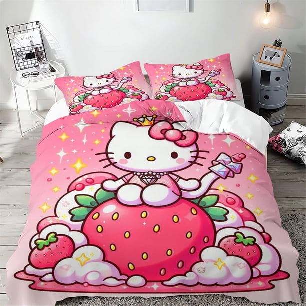 Hello Kikty Duvet Cover 3D Digital Printing Cute Anime Cartoon Pattern Bedding Set Children Bedroom Decoration