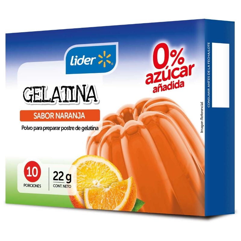 Gelatina 0% Azúcar Sabor Naranja 22 g Lider