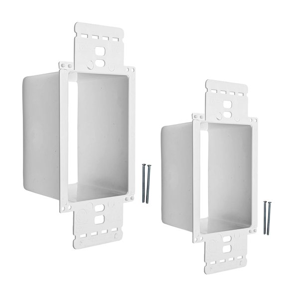 BestMounts - Juego de 2 Extensores de Caja de Toma de Corriente Eléctrica – Extensor de Caja de una sola ranura – Enchufe único de plástico resistente (blanco)