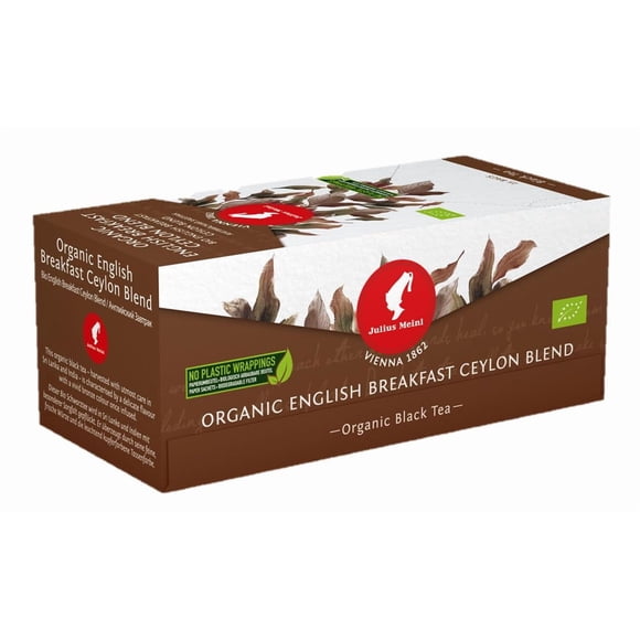 Julius Meinl Té Negro Orgánico Ceylán English Breakfast Blend - 25 bolsas - Empaque sin plástico y filtro biodegradable