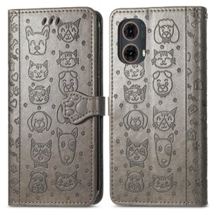 Funda Cartera Foxdock Para Motorola Moto G45 , Flip Pu Con Relieve De Gatos Y Perros, Tarjetero Y Soporte