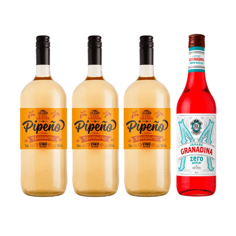 Casa Grande - Pack X3 Vino Pipeño 1.5lt + Jarabe De Granadina Mitjans Zero Azucar 900cc