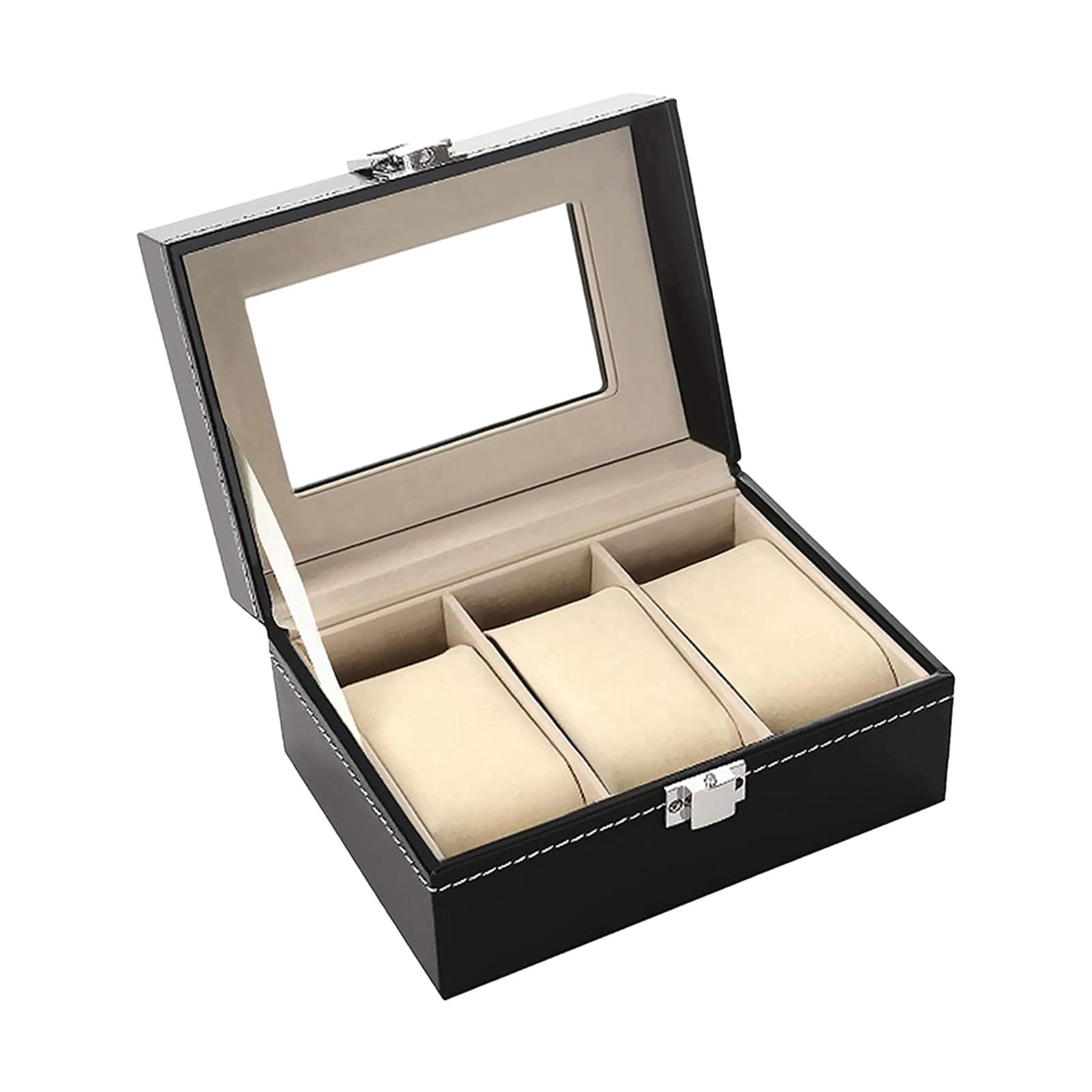 Magideal - Caja De Almacenamiento Para Relojes, Caja De Madera Para Relojes, Estuche De Exposición De Joyería De Lujo Portátil Para Tocador De Mesa, Relojes Para 15x11x8cm 3 Ranuras