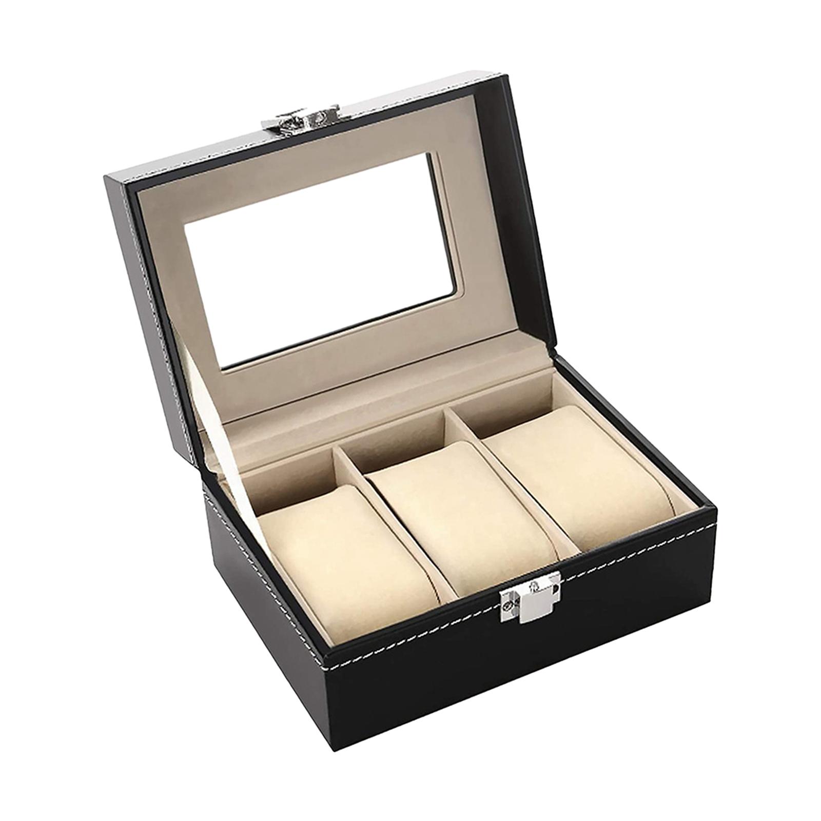 Magideal - Caja De Almacenamiento Para Relojes, Caja De Madera Para Relojes, Estuche De Exposición De Joyería De Lujo Portátil Para Tocador De Mesa, Relojes Para 15X11X8Cm 3 Ranuras
