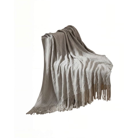 Genérico - Manta Con Flecos Y Tejido De Rombos En Relieve Color Gris