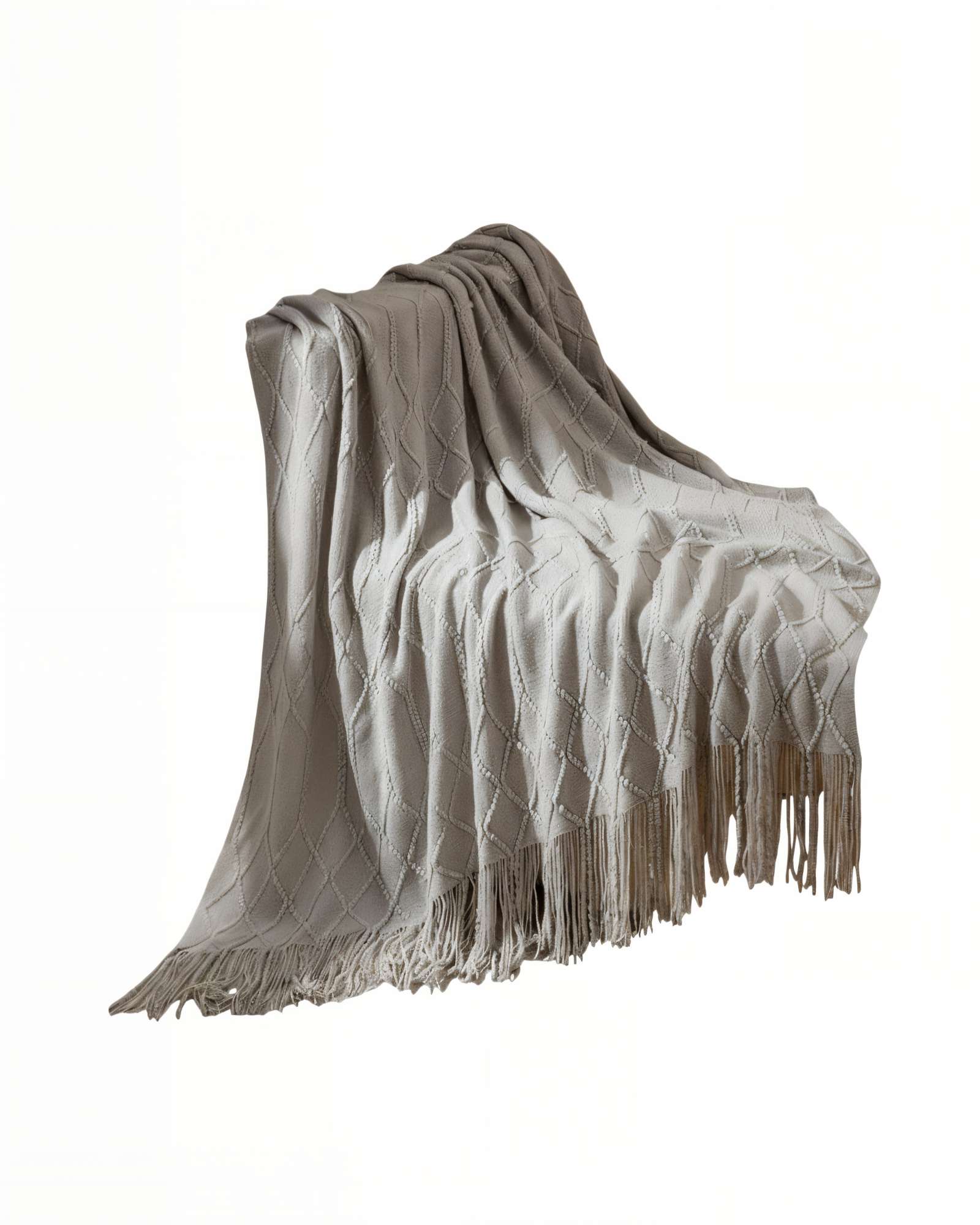 Genérico - Manta Con Flecos Y Tejido De Rombos En Relieve Color Gris