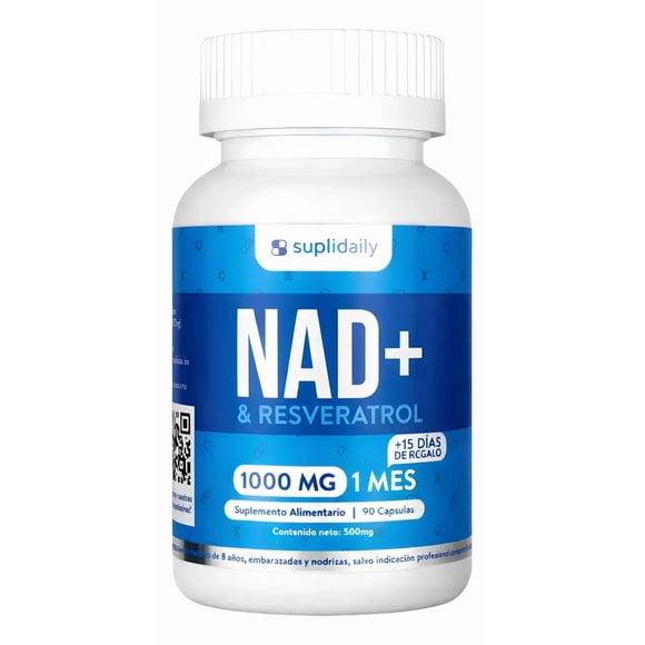 NAD+ Resveratrol Cápsulas Antienvejecimiento Veganas 90 Unidades 1 Mes y Medio