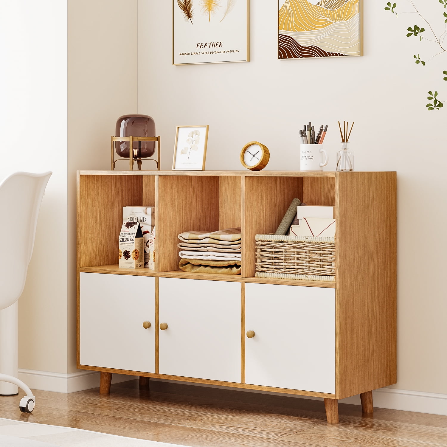 Rohe - Estanteria Librero 3+3 Puertas Color Madera 90 X 30 X 74 Cm