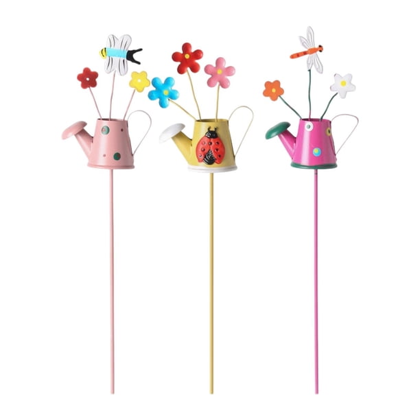 3 Estacas de Jardín con Diseño de Flores, Diseño de Dibujos Animados, para Decorar Plantas en Maceta, para Invernaderos Exteriores, Césped Y Jardinerí Regadera
