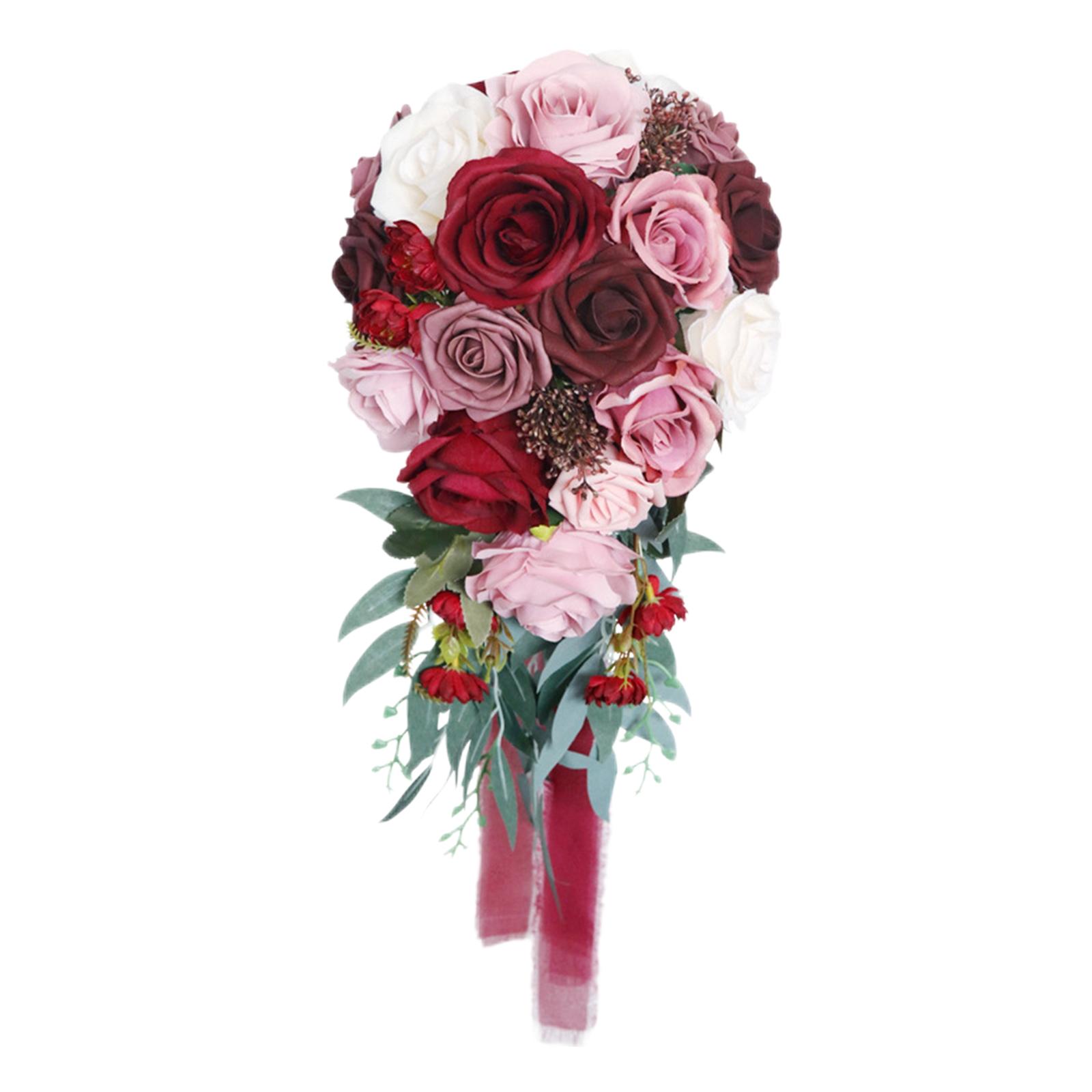 Magideal - De Boda Románticos Para Novia, Ramo De Rosas Artificiales, Ramo Floral Para Aniversario De La Iglesia, Decoración Del Hogar, Accesorios Para Fot , Rojo