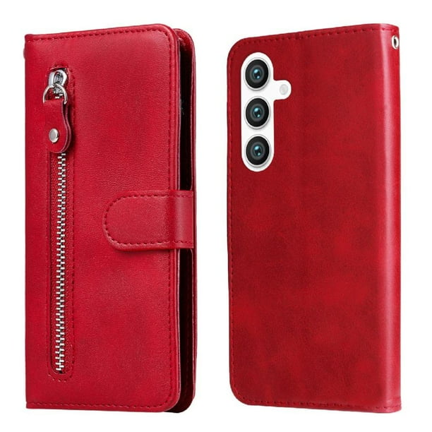 Funda con Cremallera para Samsung Galaxy S25, Carcasa Cartera de Cuero PU con Soporte y Tarjetero