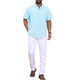 thumbnail image 2 of INSPIRE CHIC Regreso a Clases Camisa Henley para Hombre Cuello Mao Manga Corta Camisa de Lino 3XL Azul Claro, 2 of 5