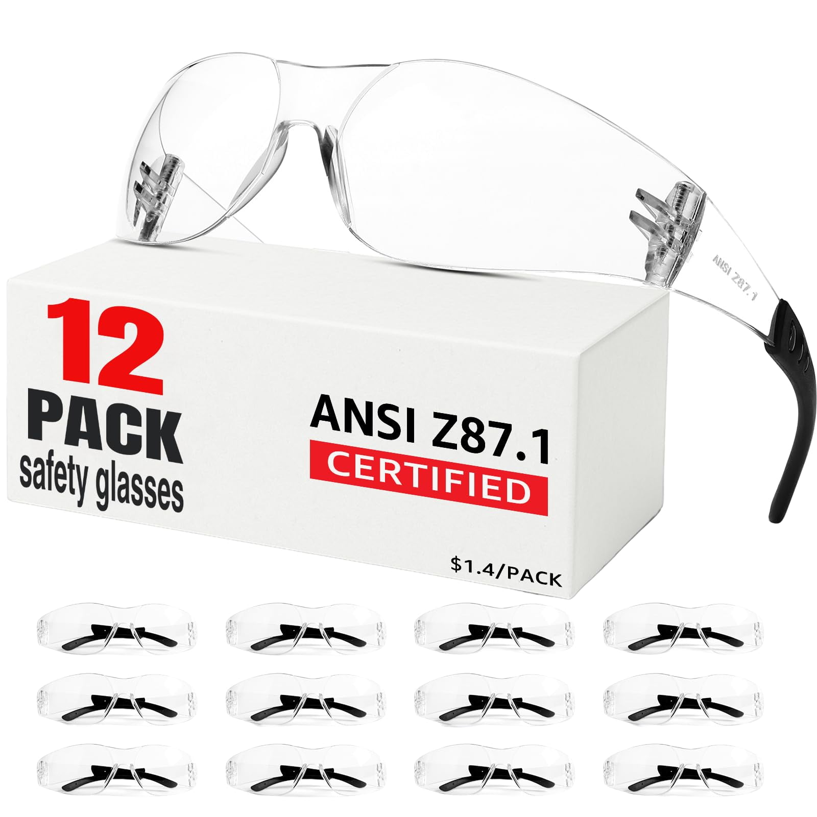 Gafas De Seguridad Hoqiwild Ansi Z87.1 Transparentes, Paquete De 12 Para Hombres Y Mujeres