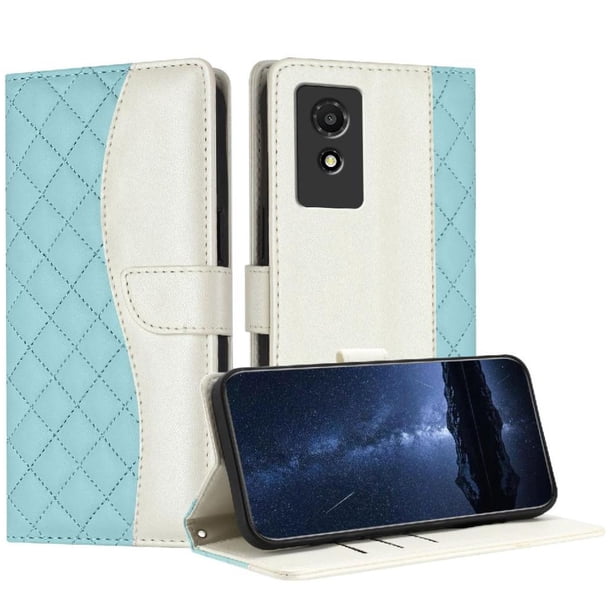 Funda Tipo Cartera Acolchada para TCL 501 con Bloqueo RFID Ranuras y Correa Verde