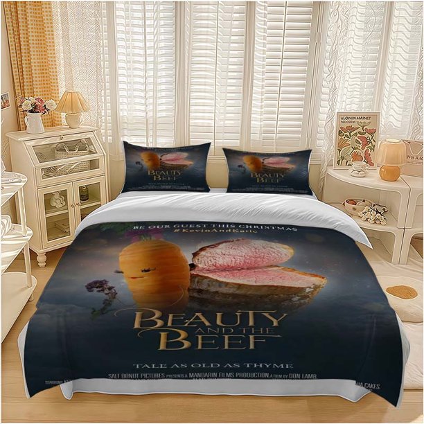 3pcs Beauty and Beef Christmas Parody Print Bedding Set Soft and Comfortable Bedding Set Suitable for All Seasons Ideal for Home Bedrooms and Guest Rooms