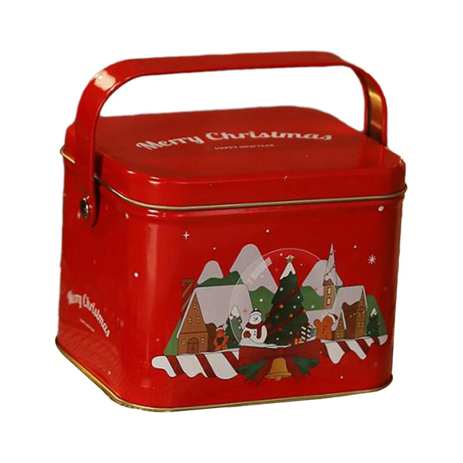 Magideal - Latas De Regalo De Navidad Caja De Regalo De Metal Decorativa Latas De Embalaje Pequeñas Con Tapa Y Asa Para Vacaciones De Dulces , Rojo