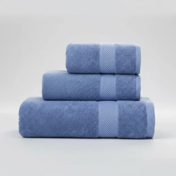 Toallones De Baño Teng Fei 70 Cm, Set De 3 Unidades Azul Oscuro Lisa