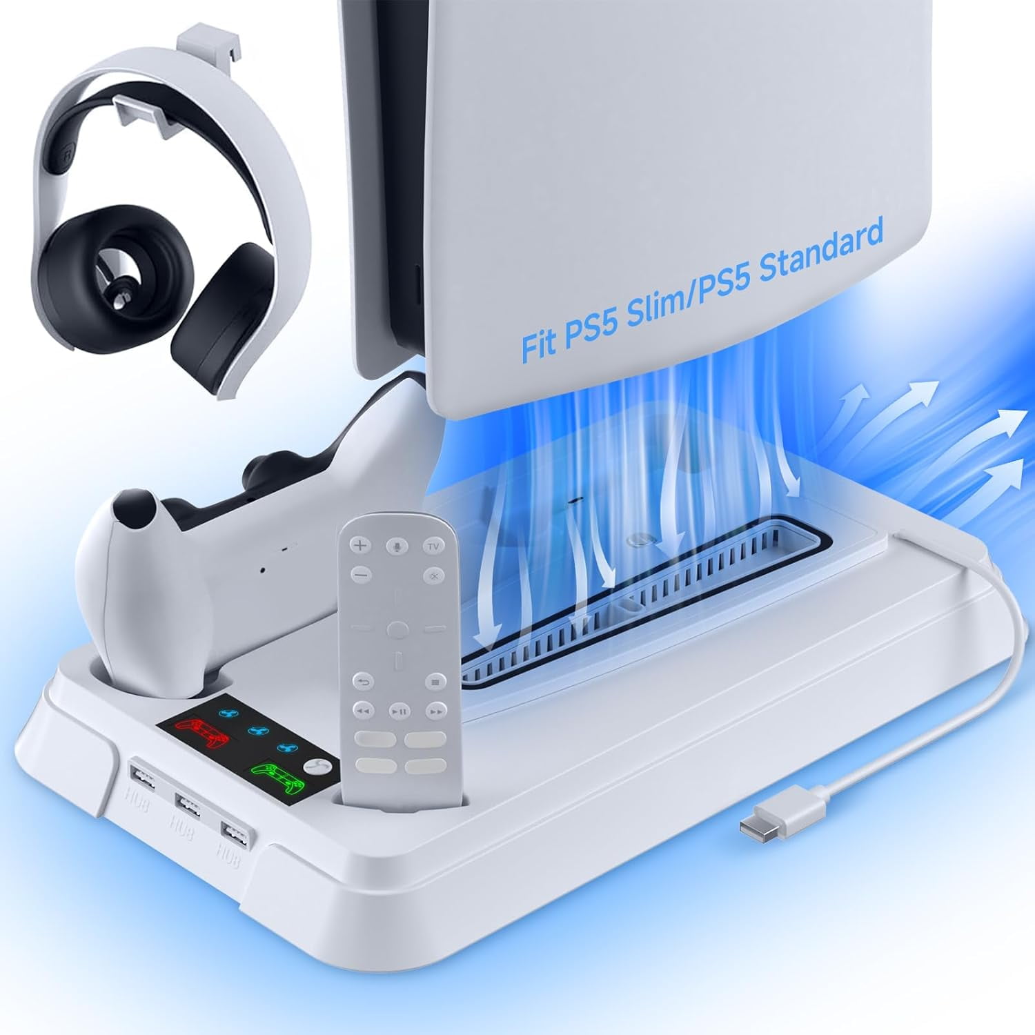 Estación De Enfriamiento Con Soporte Aaronmei Para Ps5 Slim Y Ps5 Con Estación De Carga Dual Blanco