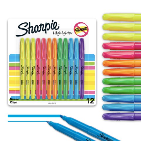 Iluminadores Sharpie Pocket Con Punta De Cincel, 12 Colores Surtidos