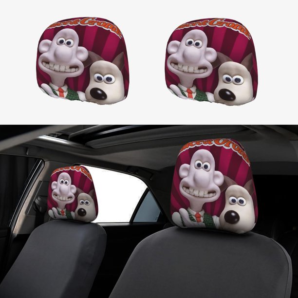 Wallace y Gromit: La Película Funda Protectora Universal para Reposacabezas de Coche, Funda Elástica para Reposacabezas de Asiento de Auto, Funda de Tela Antipolvo, Accesorios de Interior 2 Piezas