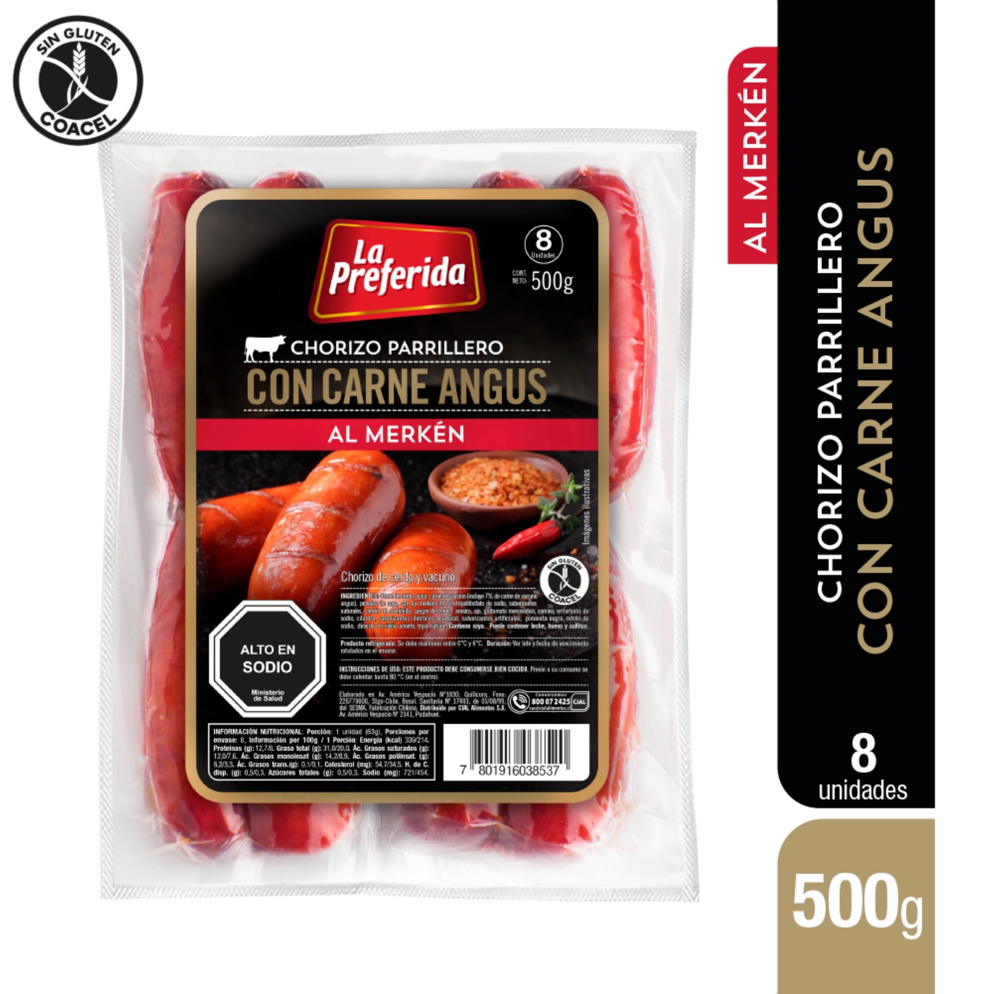 Chorizo Angus Merkén 8 Un 500 g La Preferida