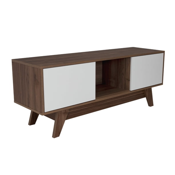 Rack TV Con Capacidad Hasta 55" 2 Puertas 53,7x135x40 Cm Café Oscuro Y Blanco