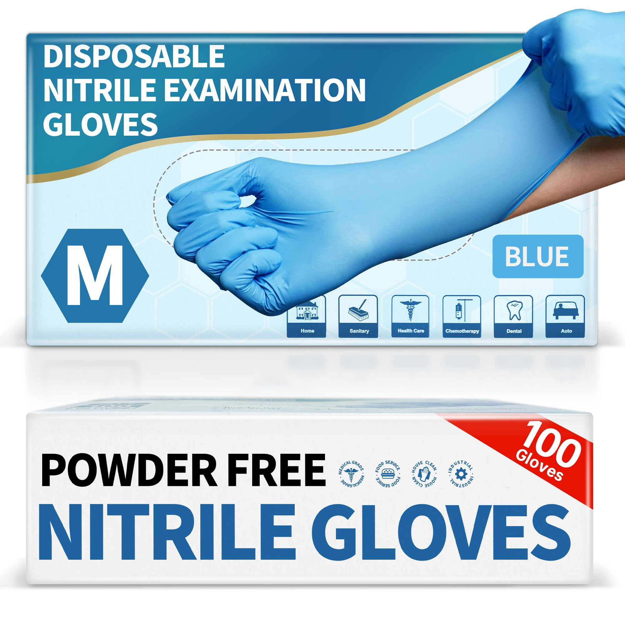 Guantes De Examen De Nitrilo Medguy De 4,5 Mm, 100 Unidades, Azules, Sin Látex