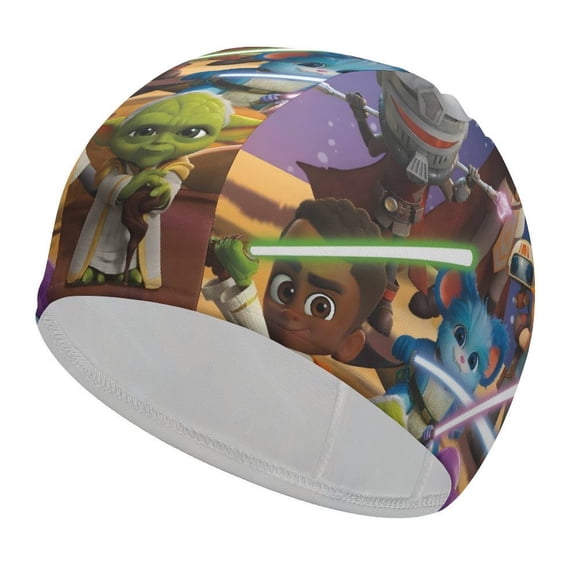 Aventuras de jóvenes Jedi Gorro de Natación de Licra, Gorro de Baño de Tela Cómoda, Gorro Elástico Antideslizante para Hombres, Mujeres y Niños