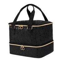 Magideal - Organizador De Esmaltes De Uñas De Doble Capa, Estuche Portátil Para Guardar Manicura, Bolsas Para El Cuidado De Las Uñas, Estuche Para Secador De Uña Cremallera Dorada