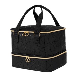 Magideal - Organizador De Esmaltes De Uñas De Doble Capa, Estuche Portátil Para Guardar Manicura, Bolsas Para El Cuidado De Las Uñas, Estuche Para Secador De Uña Cremallera Dorada