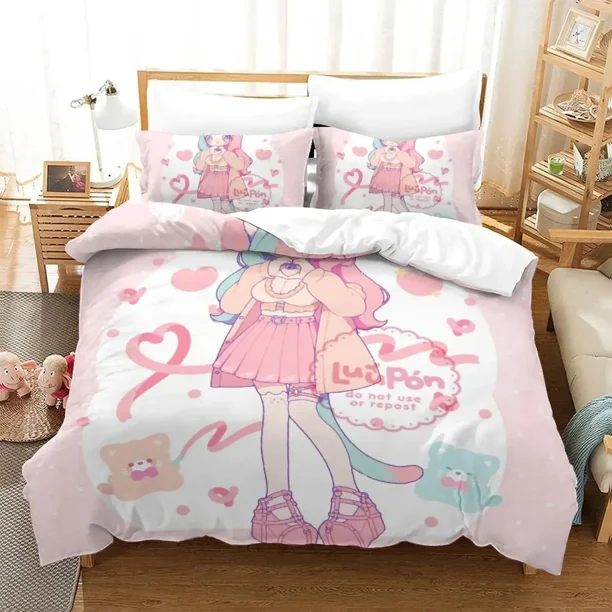 v463 Bed Sheets Anime Aesthetic Girl Art Strawberry Bedding Set Duvet Cover Bed Set Quilt Cover Pillowcase Comforter king Queen Size Boys Adult 3-Piece Bedding Set (1 Duvet Cover + 2 Pillow Shams) Bed